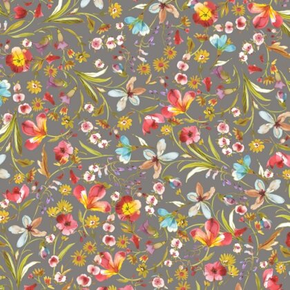 Viskose Jersey Digital FrühlingsBlumen - steingrau