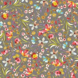 Viskose Jersey Digital FrühlingsBlumen - steingrau