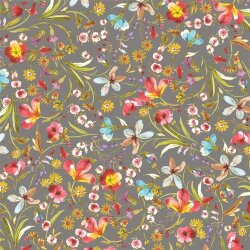 Viskose Jersey Digital FrühlingsBlumen - steingrau