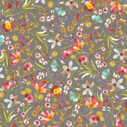 Viskose Jersey Digital FrühlingsBlumen - steingrau