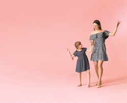 Baumwollpopeline kleine Blätter - schwarz