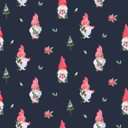 Baumwollpopeline Digital Weihnachtszwerg - dunkelblau