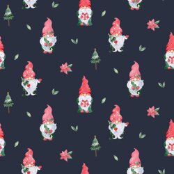 Baumwollpopeline Digital Weihnachtszwerg - dunkelblau