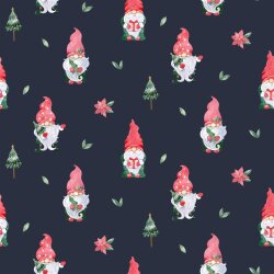 Baumwollpopeline Digital Weihnachtszwerg - dunkelblau