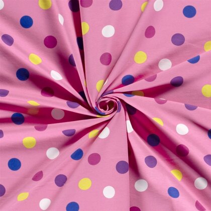 French Terry grosse bunte Punkte - hellpink