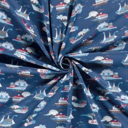 Baumwolljersey Dinosaurierangriff saphirblau