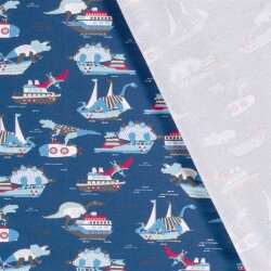 Baumwolljersey Dinosaurierangriff saphirblau