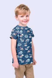 Baumwolljersey Dinosaurierangriff saphirblau