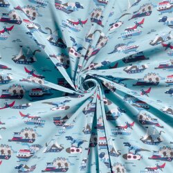 Baumwolljersey Dinosaurierangriff - babyblau