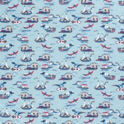 Baumwolljersey Dinosaurierangriff - babyblau