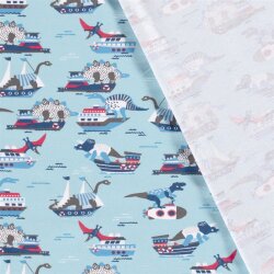 Baumwolljersey Dinosaurierangriff - babyblau