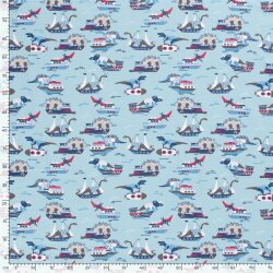 Baumwolljersey Dinosaurierangriff - babyblau
