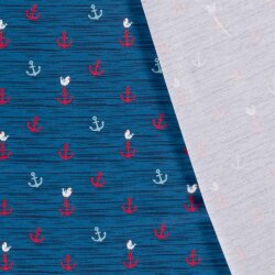 Baumwolljersey Möwen und Anker indigoblau