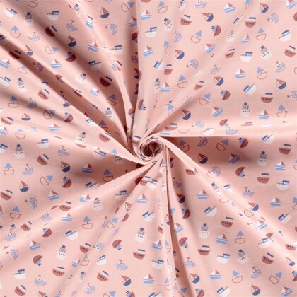 Baumwolljersey bunte Boote - lachsrosa