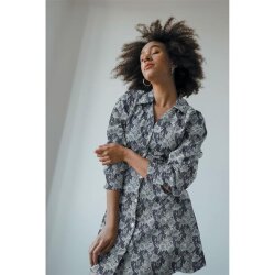 Jeansstoff Blumen - indigoblau