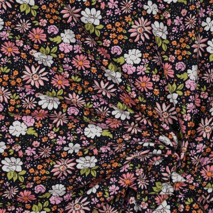 French Terry Blumen - dunkelblau