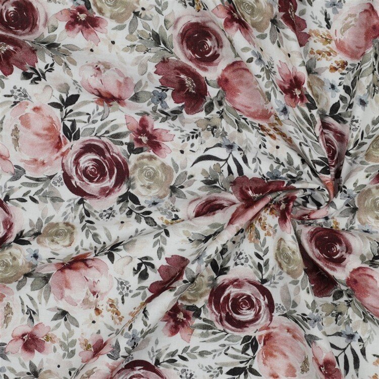 Musselin Digital Blumen - weiß