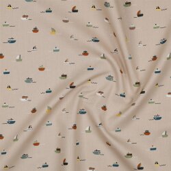 Baumwollpopeline Organic bunte Boote - sand