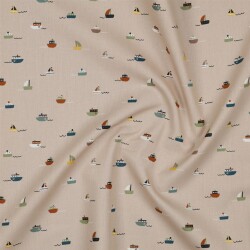 Baumwollpopeline Organic bunte Boote - sand