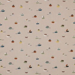 Baumwollpopeline Organic bunte Boote - sand