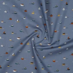 Baumwollpopeline Organic bunte Boote - schattenblau