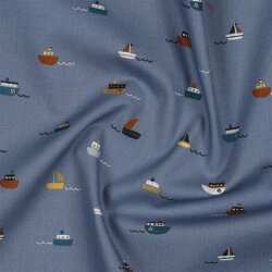 Baumwollpopeline Organic bunte Boote - schattenblau