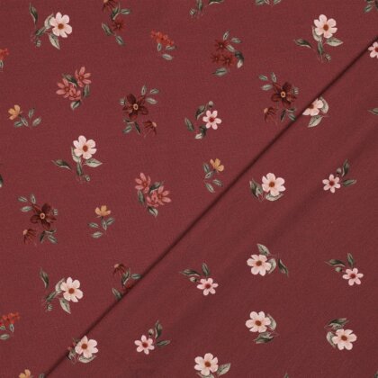 Baumwolljersey Digital Organic Blumen - rubinrot
