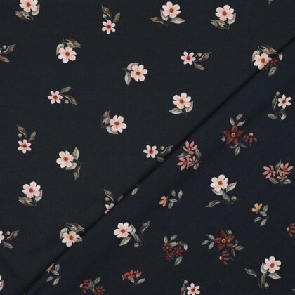 Baumwolljersey Digital Organic Blumen - dunkelblau