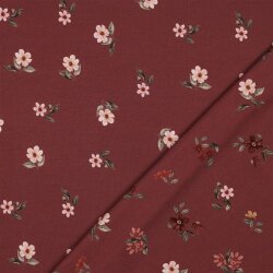 Baumwolljersey Digital Organic Blumen - rubinrot