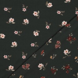 Baumwolljersey Digital Organic Blumen - dunkeloliv
