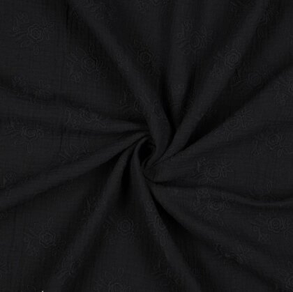Musselin Bestickt Blumen - schwarz