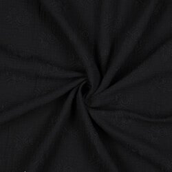 Musselin Bestickt Blumen - schwarz