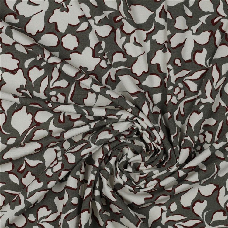Viskose Popeline Stretch große Blumen - taupe
