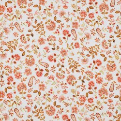 Baumwolljersey Digital Paisley Blumen - weiss/pfirsich