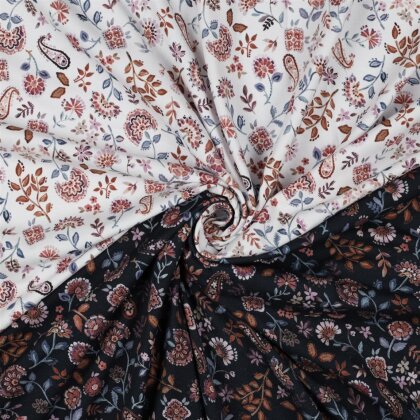 Baumwolljersey Digital Paisley Blumen - weiss/helllila