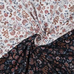 Baumwolljersey Digital Paisley Blumen - weiss/helllila