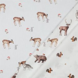 Baumwollpopeline Digital Waldtiere - weiß
