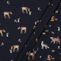 Baumwollpopeline Digital Waldtiere - dunkelblau