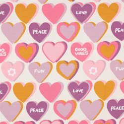 French Terry Love&Peace Herzen - altweiss
