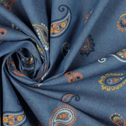 Jeansstoff Paisley - schattenblau