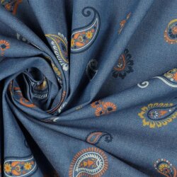 Jeansstoff Paisley - schattenblau