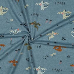 Baumwolljersey  Neon Drachen - schattenblau
