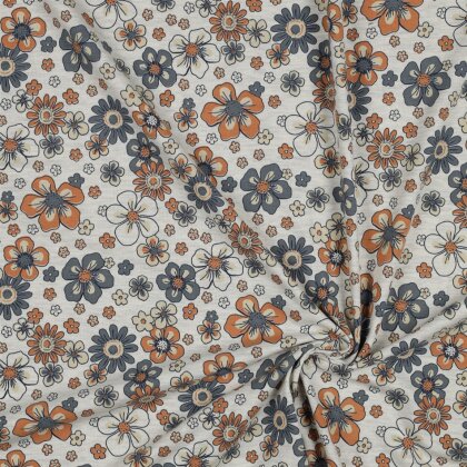 Baumwolljersey  Blumen - creme