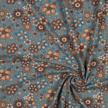 Baumwolljersey  Blumen - rauchblau