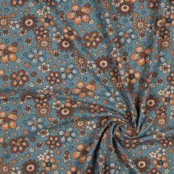 Baumwolljersey  Blumen - rauchblau