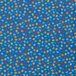 Baumwollpopeline bunte Buchstaben - royalblau