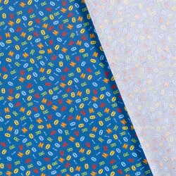 Baumwollpopeline bunte Buchstaben - royalblau