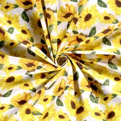 Baumwollpopeline Sonnenblumen - weiß