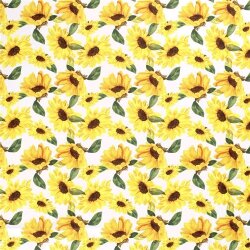Baumwollpopeline Sonnenblumen - weiß