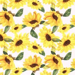 Baumwollpopeline Sonnenblumen - weiß